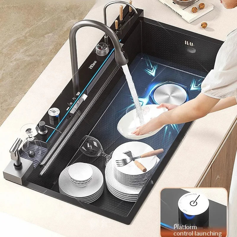 Watch Kitchen Sink With Waterfall Sink Nano Sink With Glass Rinser On
