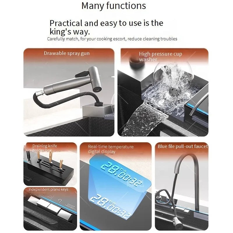 Aqua Magic Digital Display Large Waterfall Multifunctional Kitchen Sink - Image 2