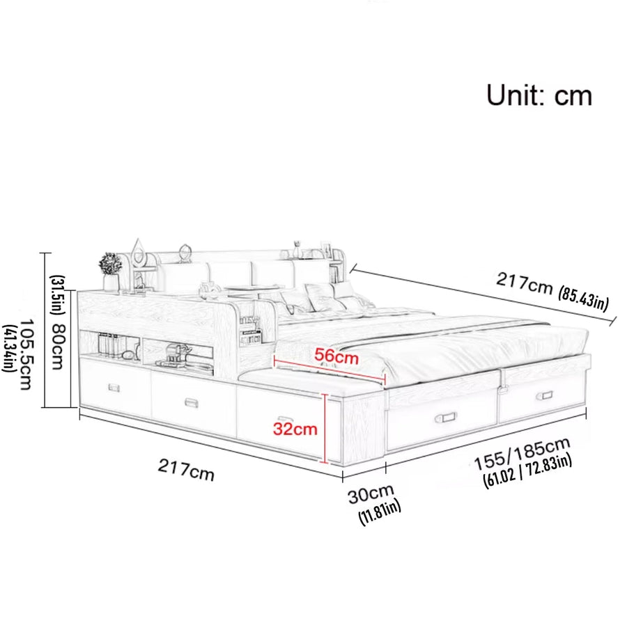 Hidden Compartment Lift-Up Storage Bookshelf Platform Bed - Image 8