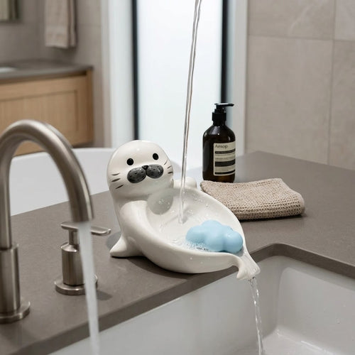 Chubby Seal Cute Draining Soap Dish Holder Tray