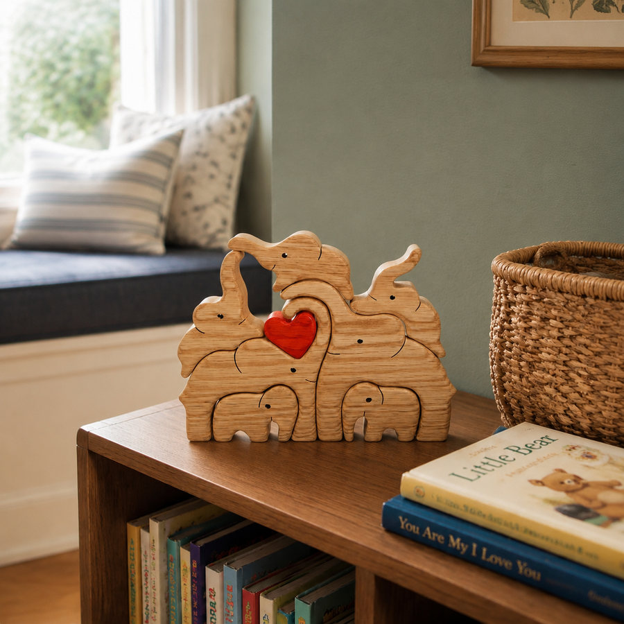 Big & Small Elephant Family Wooden Puzzle Decor
