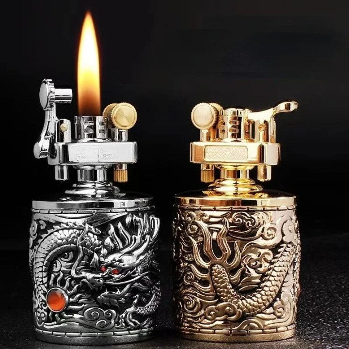 Vintage Dragon Carved Metallic Lighter - Image 0