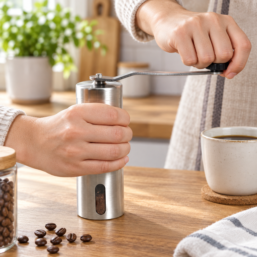 Trä Kaffekvarn Manuell Antik