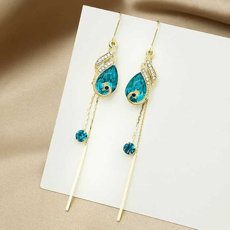 Korean Style Blue Crystal Phoenix Earrings - Image 2