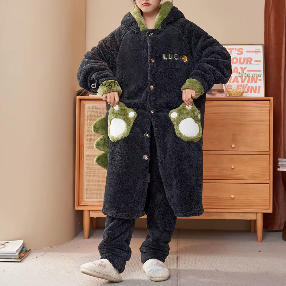 Plush Dinosaur Hooded Pajama Suit