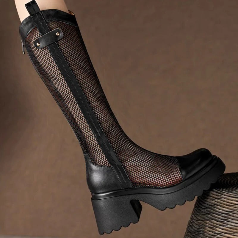 Hollow Out Mesh Thick Casual Women Boots