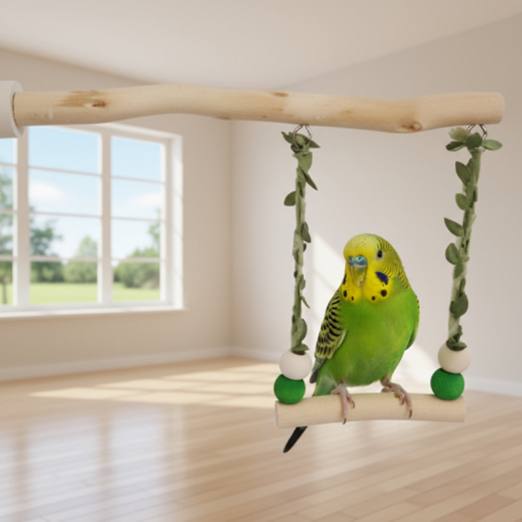 Natural Wood Hanging Bird Swing - Image 3