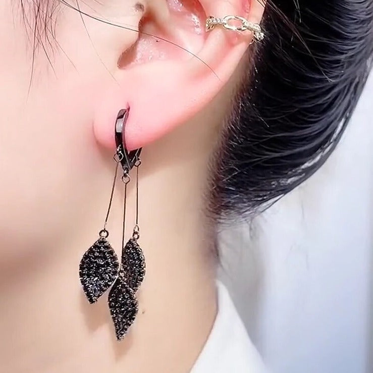 Nature Black Leaf Zircon Earrings