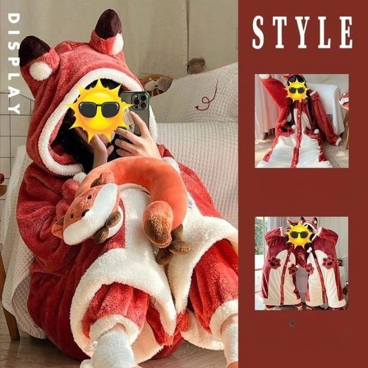 Dreamy Fox Thick Animal-Theme Hooded Blanket Pajamas - Image 8