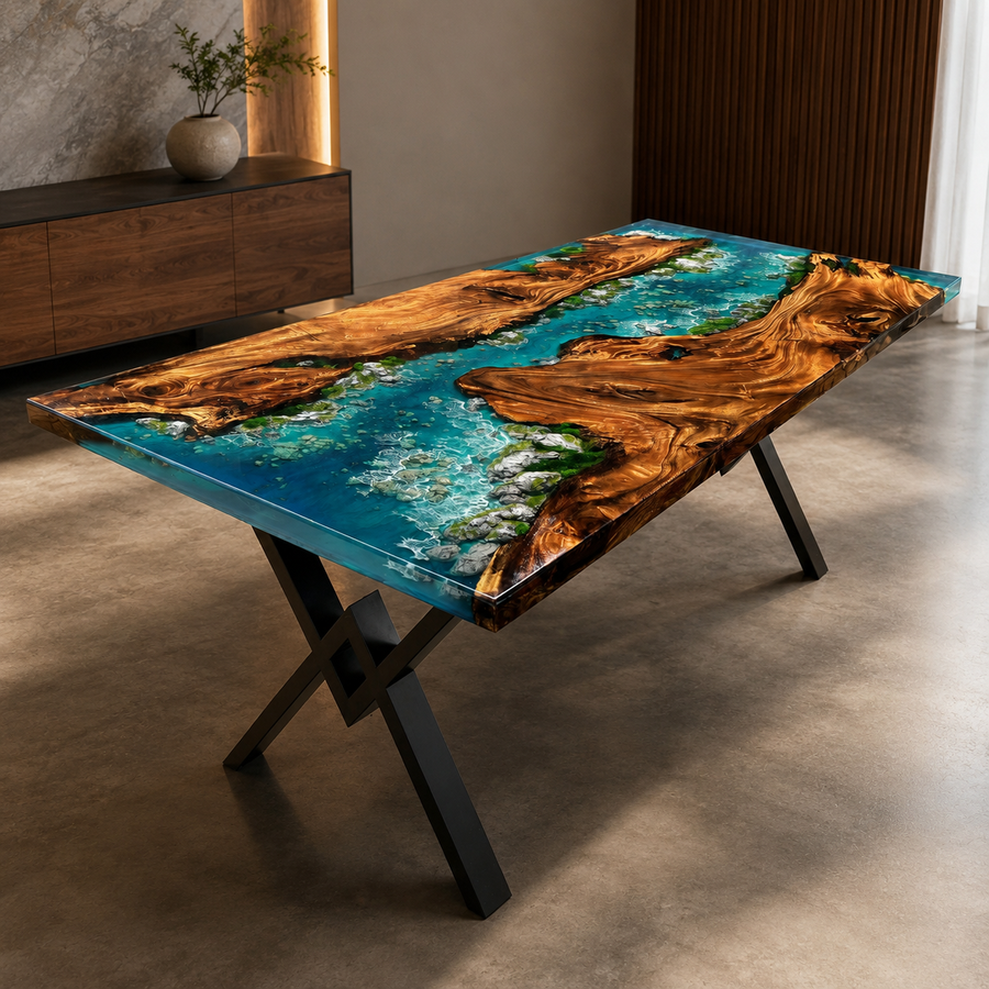 River Craft Handmade Wood Epoxy Artsy Table - Image 0