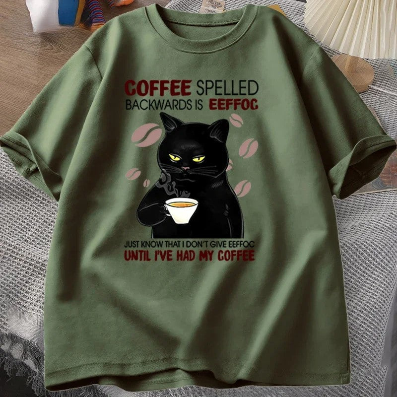 Coffee Spelled Backwards Cat Funny T-Shirt - Image 6