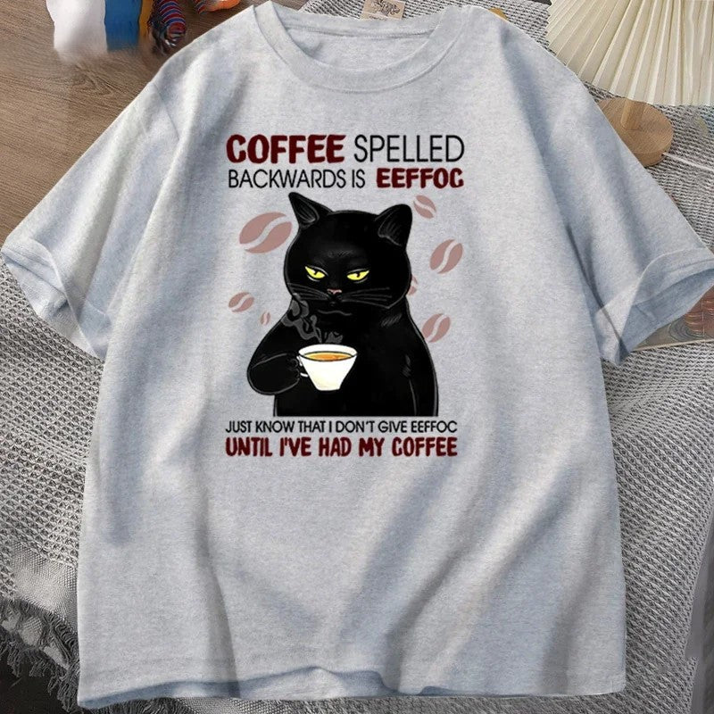 Coffee Spelled Backwards Cat Funny T-Shirt - Image 7