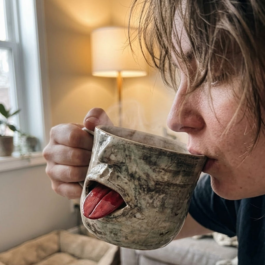 Tongue-Out Face Handmade Ceramic Mug - Image 3