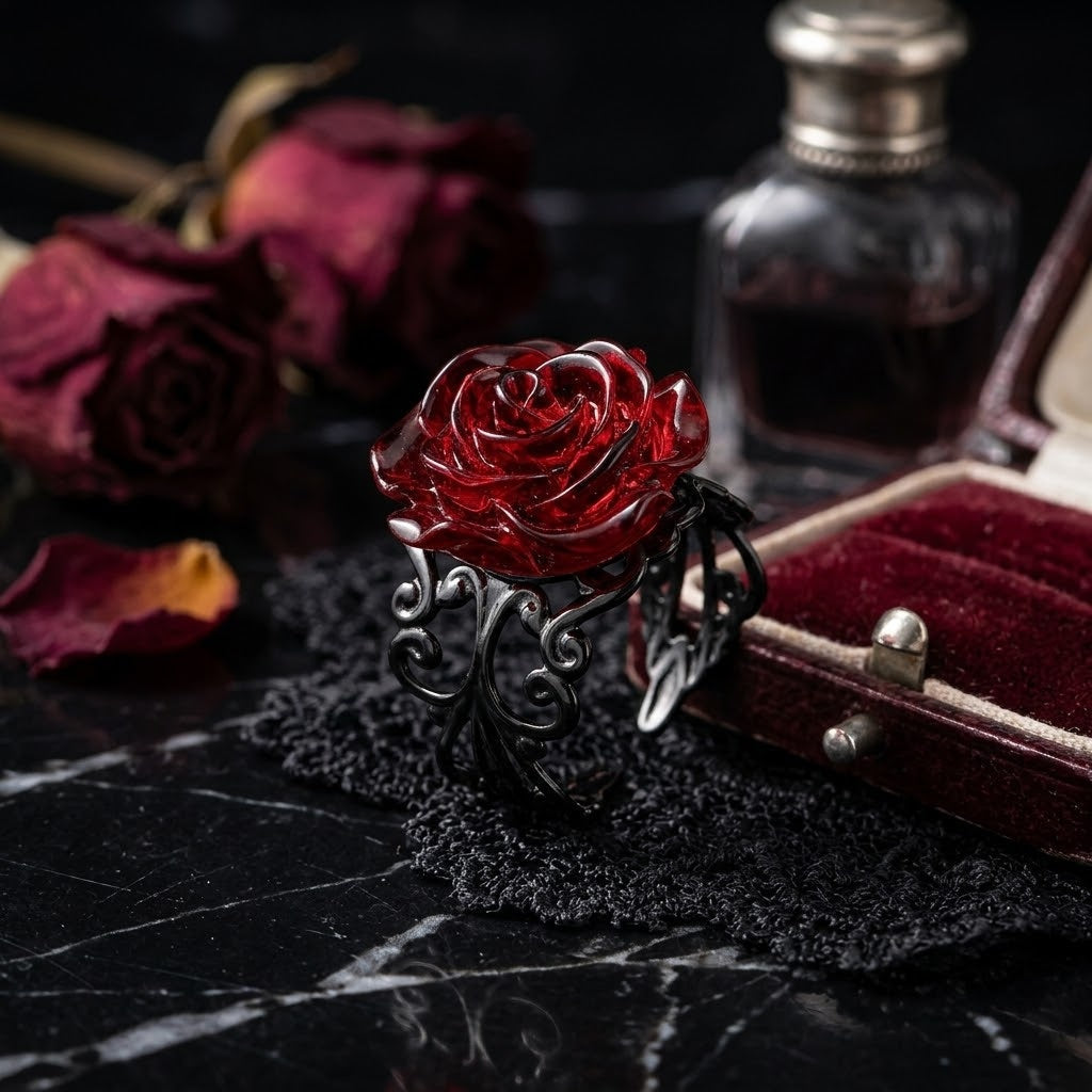 Gothic Dark Rose Ring - Image 1