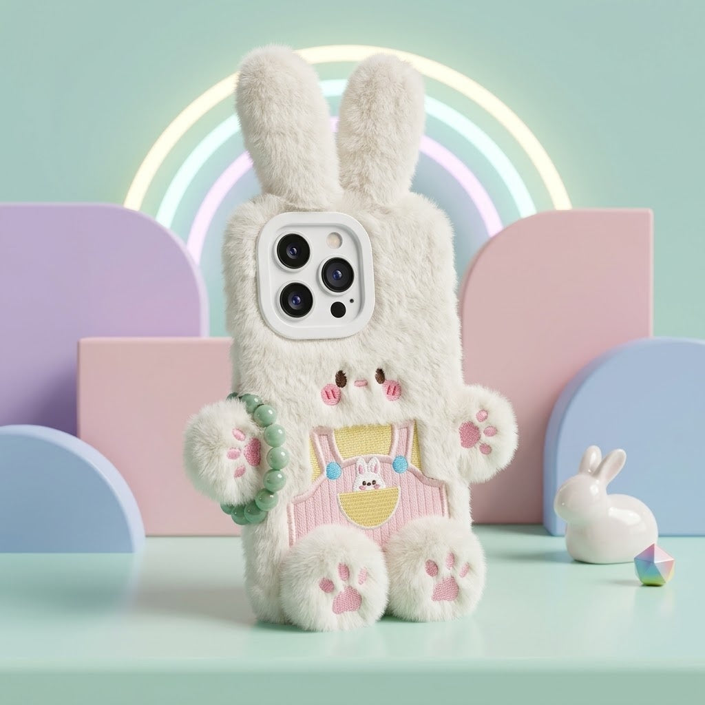 3D Cartoon Fluffy Bunny Cute iPhone Case - Image 1