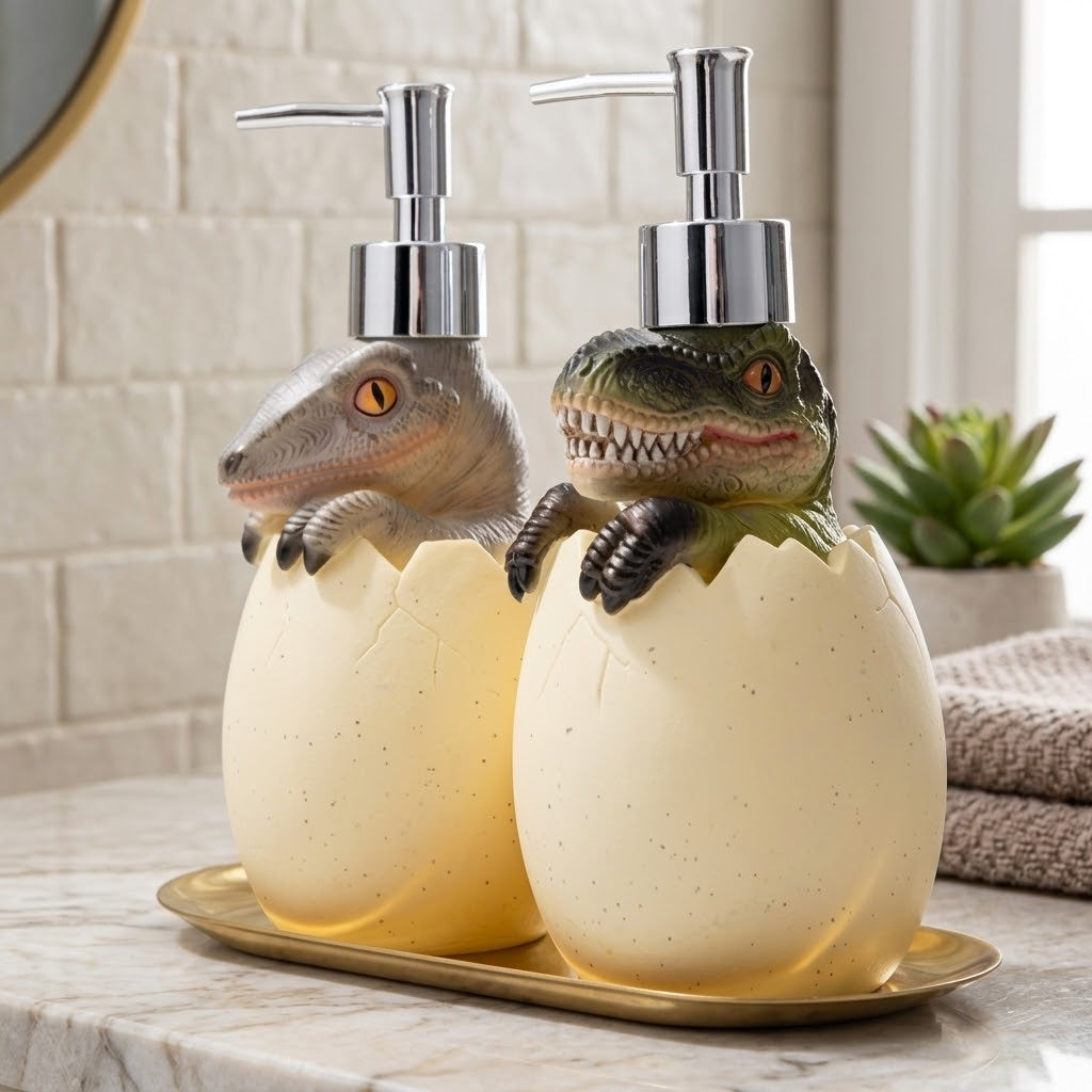 Cartoon Dinosaur Egg Refillable Soap Dispenser - Image 1