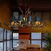 Rustic Antler Black Shade Ceiling Chandelier - Image 6