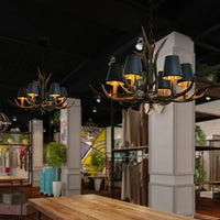 Rustic Antler Black Shade Ceiling Chandelier - Image 5