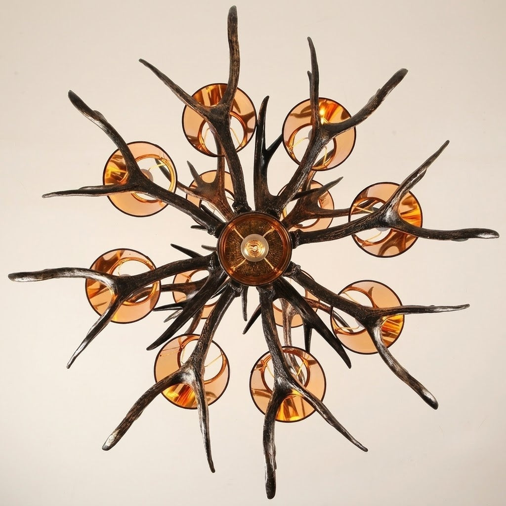 Rustic Antler Black Shade Ceiling Chandelier - Image 4