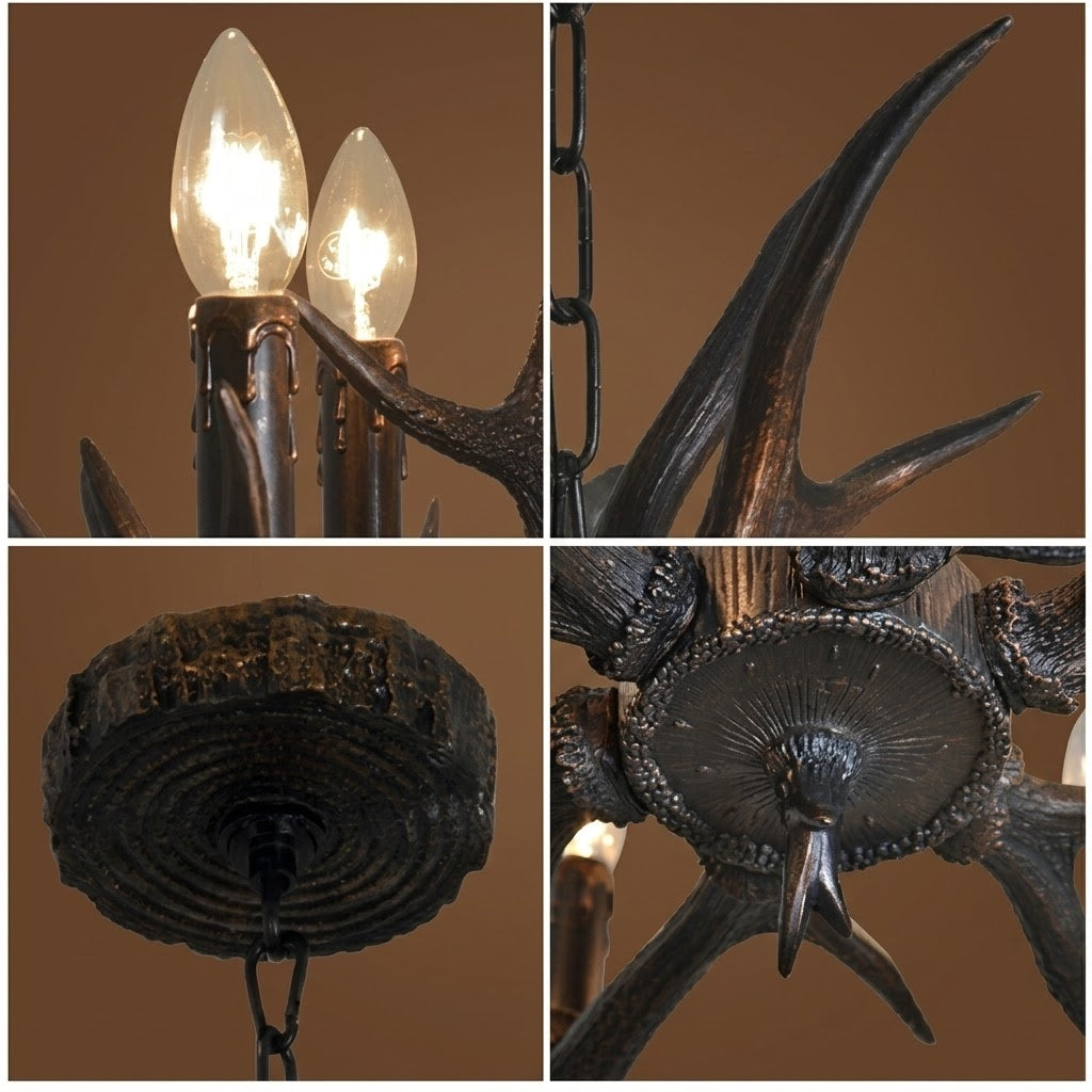 Rustic Antler Black Shade Ceiling Chandelier - Image 2