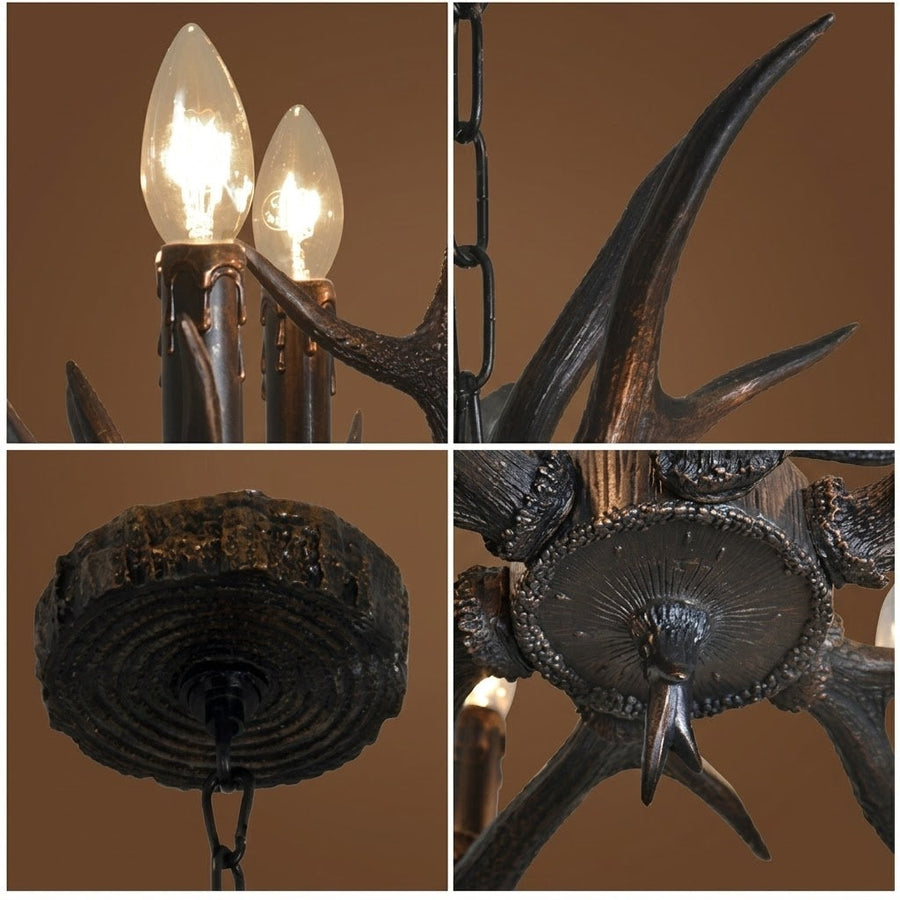 Rustic Antler Black Shade Ceiling Chandelier - Image 2