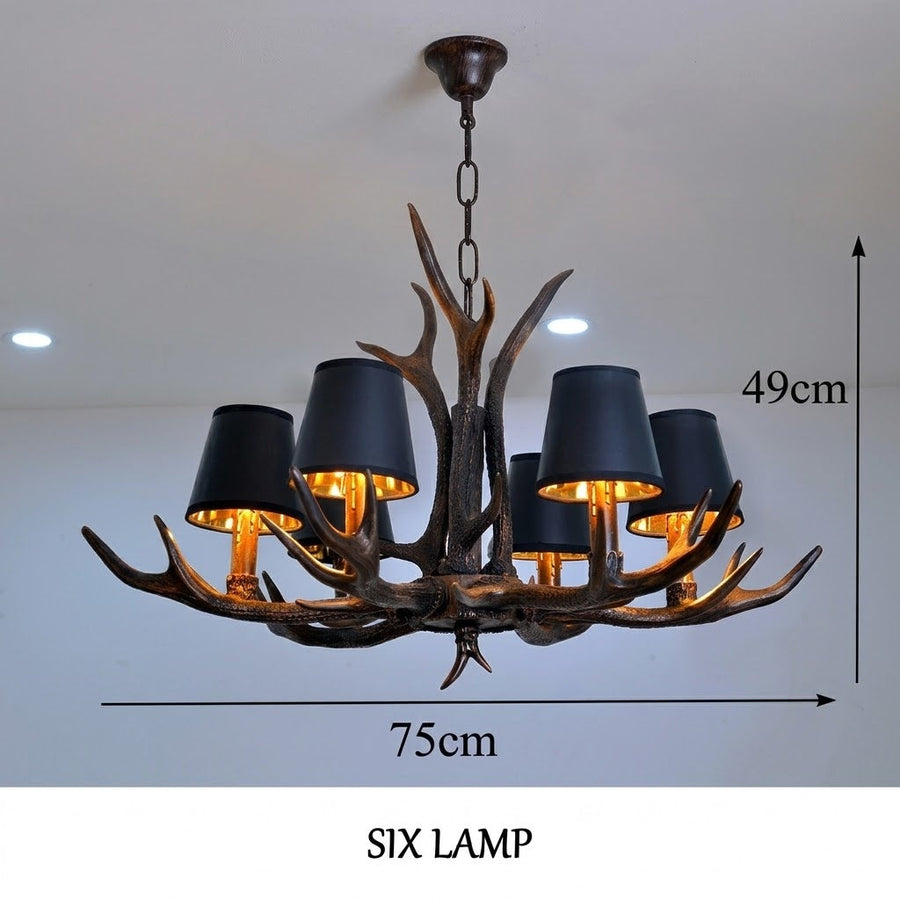Rustic Antler Black Shade Ceiling Chandelier - Image 9
