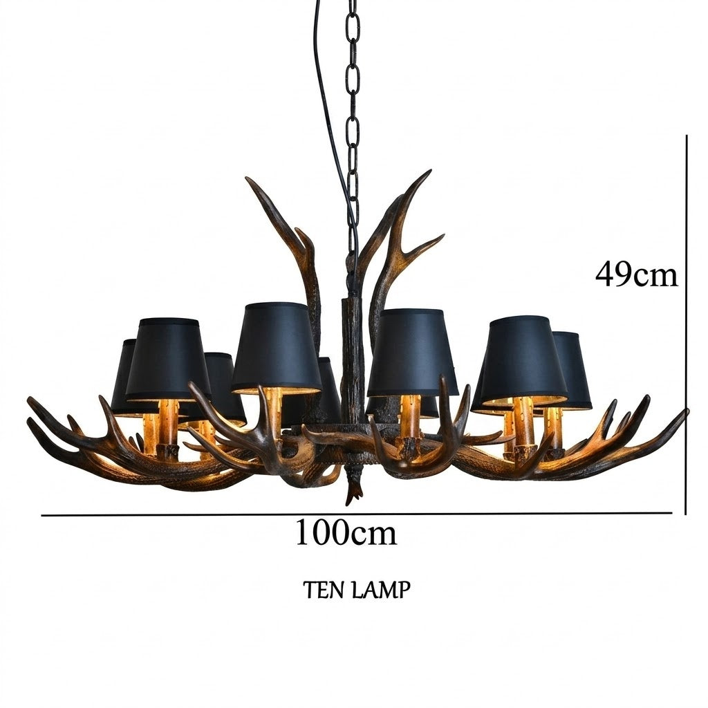 Rustic Antler Black Shade Ceiling Chandelier - Image 11