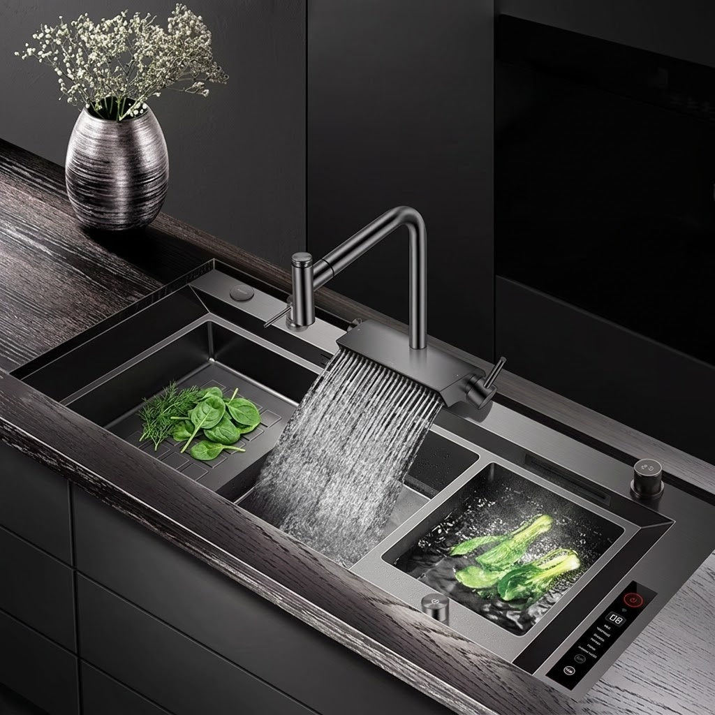 Smart Multi-Zone Gunmetal Kitchen Workstation Sink - Image 3