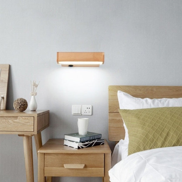 Nordic Design Rotating Bedside Wooden Wall Lamp - Image 1