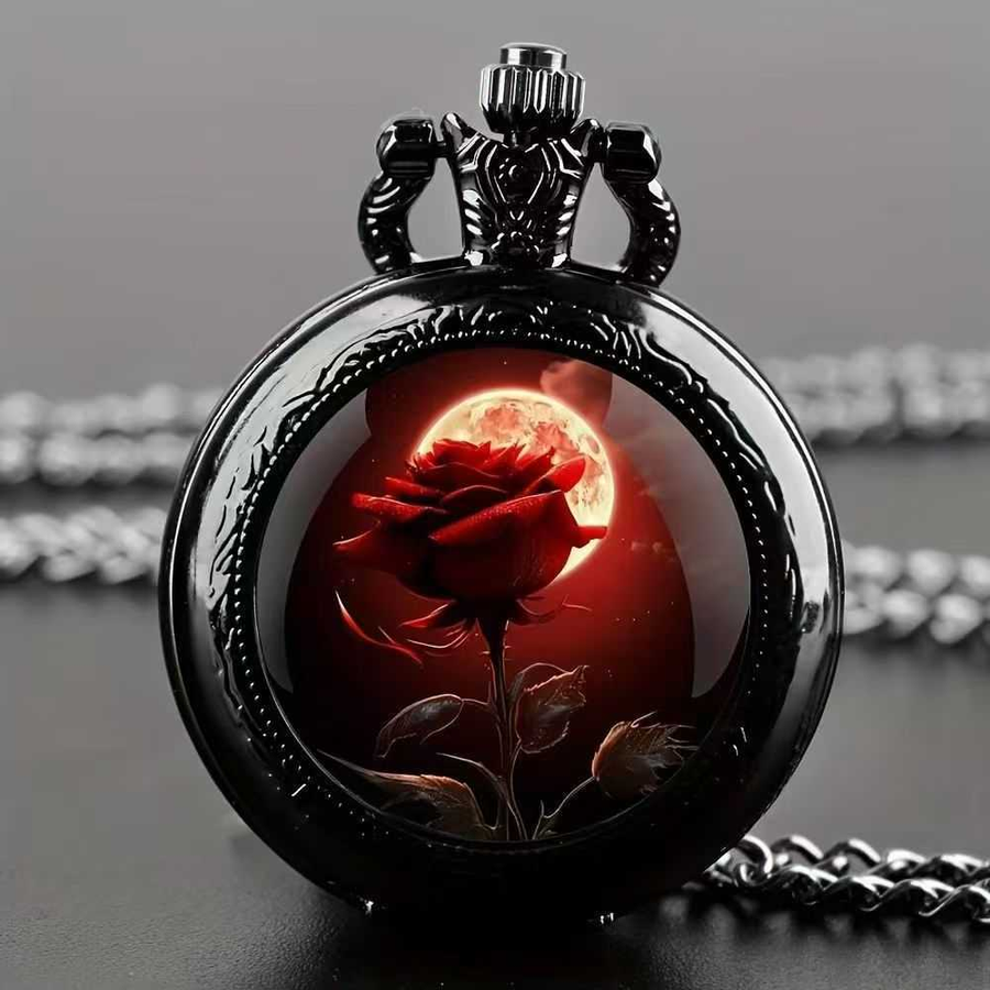 Timepiece Purple Rose Quartz Pocket Watch Necklace - Image 0