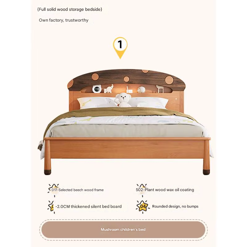 Mushroom Skytime Night Simple Wooden Bed - Image 2