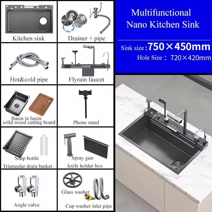 Waterfall Nano Piano Key Smart Kitchen Sink - Image 3