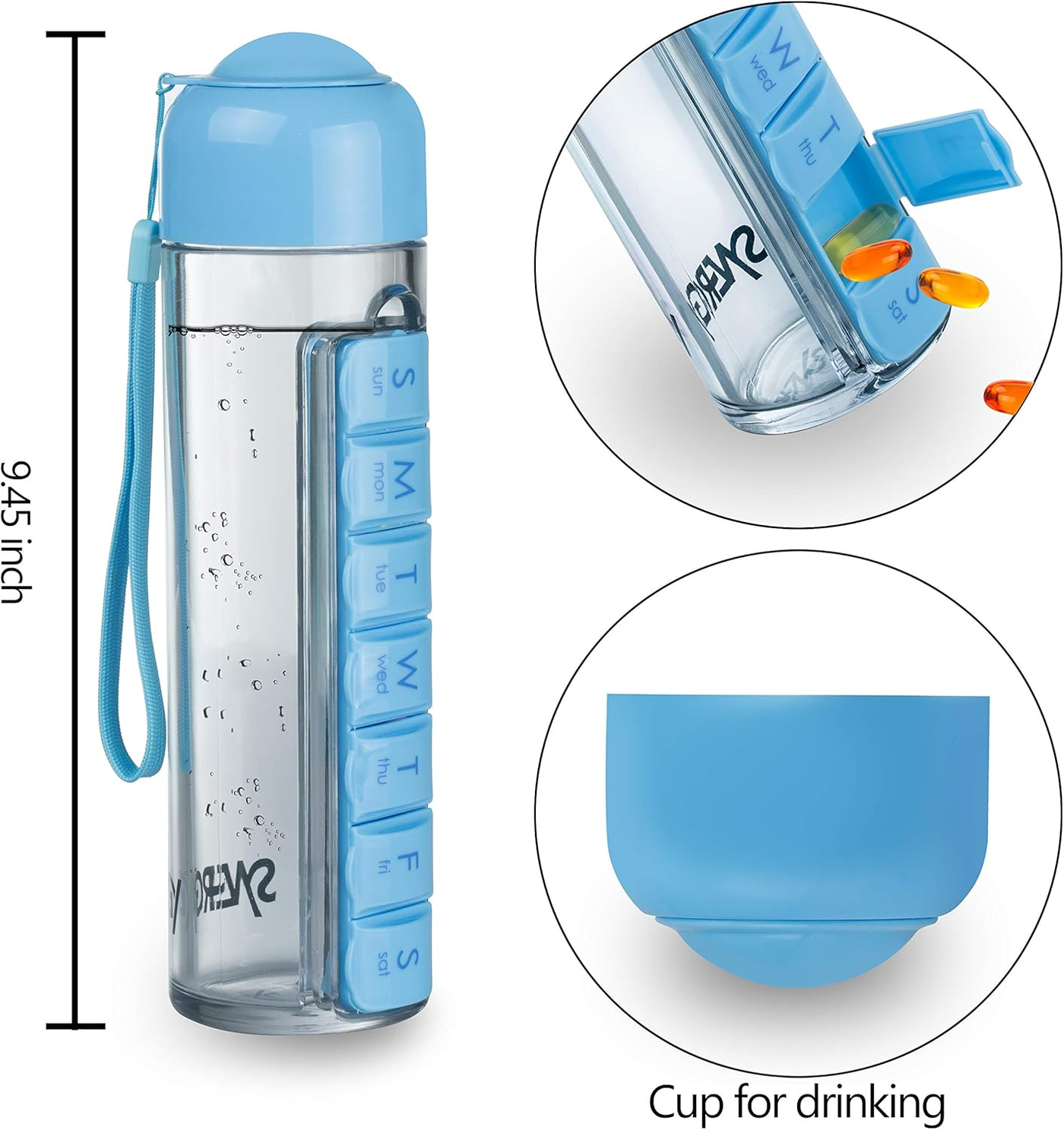 Weekly Pill Organizer Travel Water Bottle - Image 2