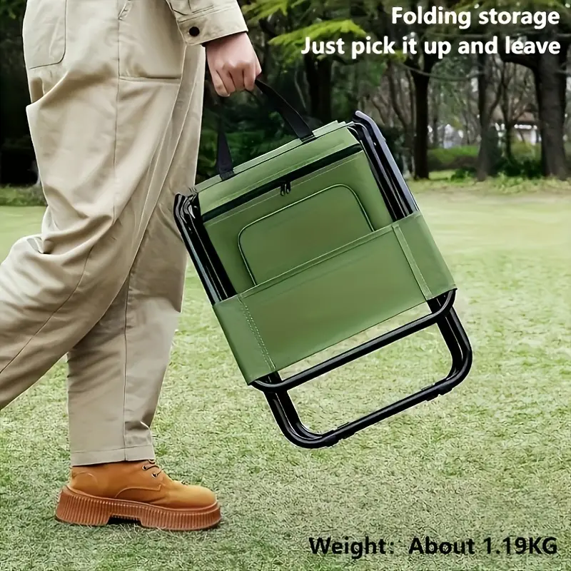 Built-in Cooling Bag Portable Folding Outdoor Stool - Image 2
