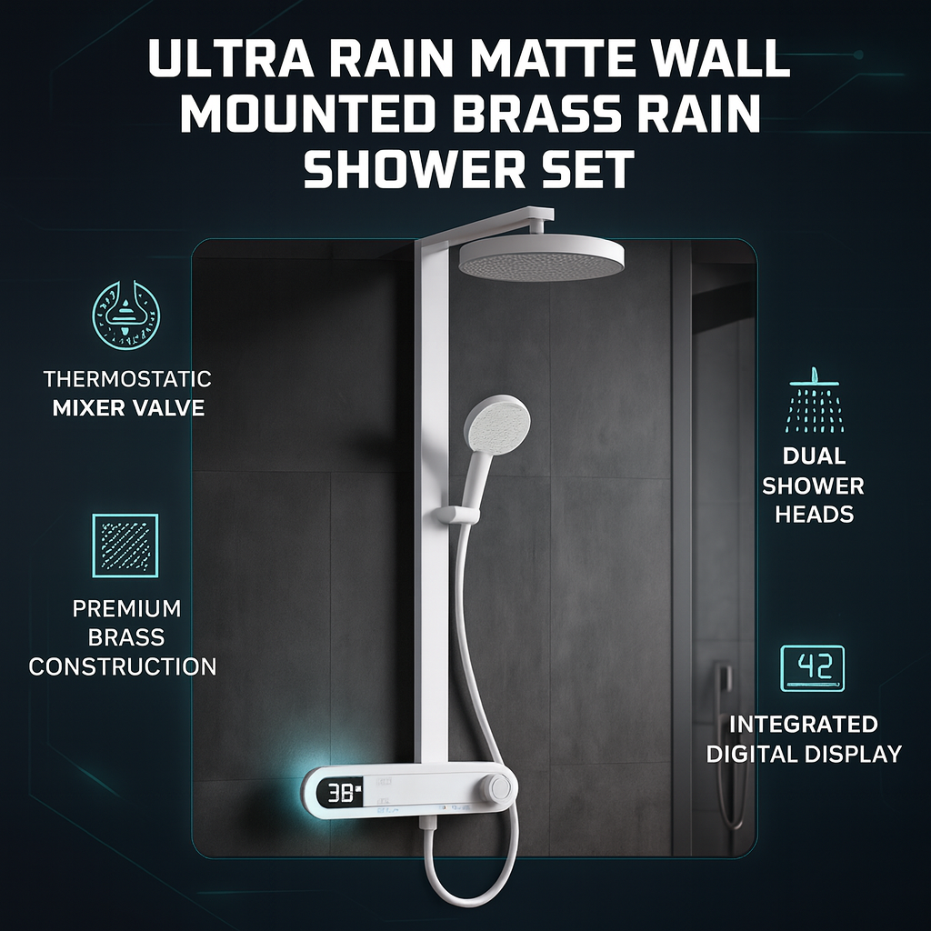 Ultra Rain Matte Wall Mounted Brass Rainfall Shower Set - Image 4