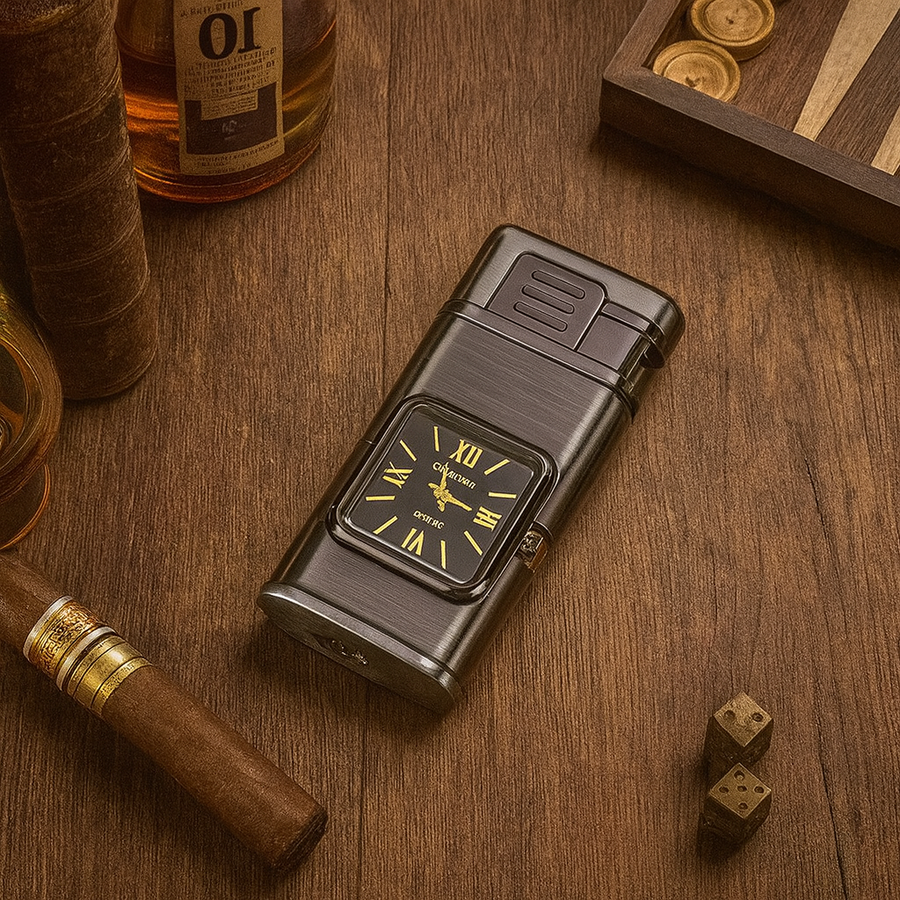 Dual Flame Built-in Watch Butane Gas Lighter - Image 0