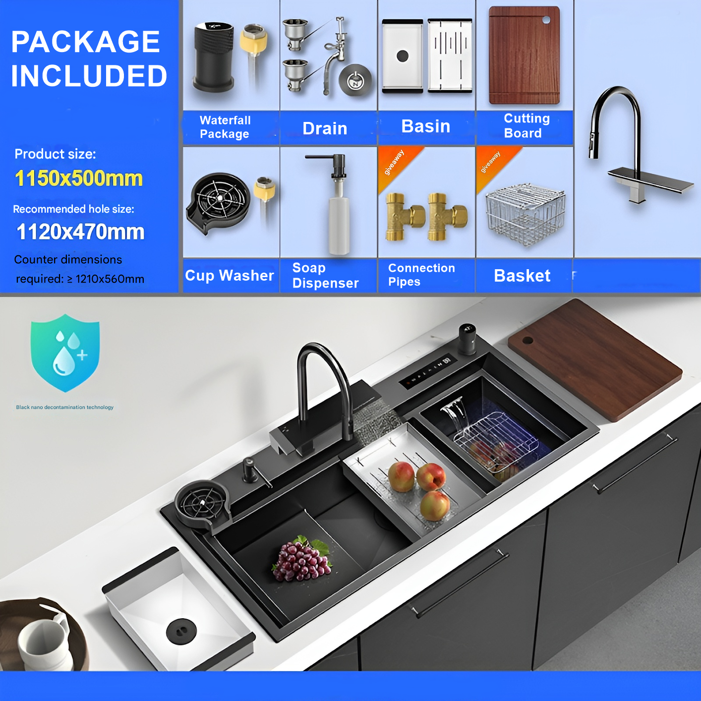 Nebula Kitchen Touch Display Nano Steel Smart Sink - Image 5