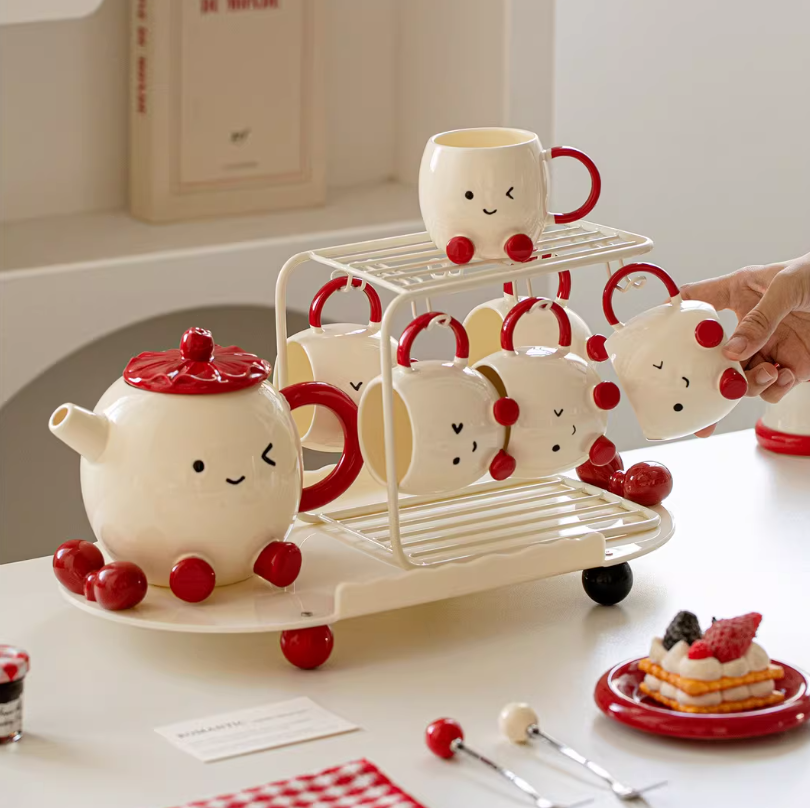 Blushing Face Cute Ceramic Tea Set Gift Box - Image 0
