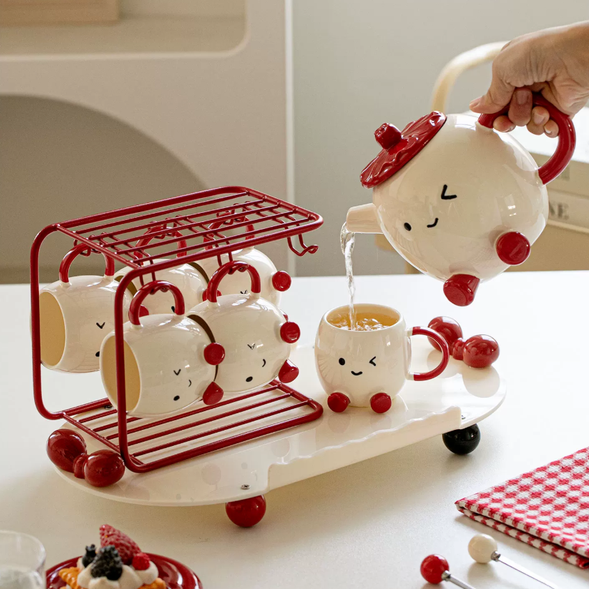 Blushing Face Cute Ceramic Tea Set Gift Box - Image 1