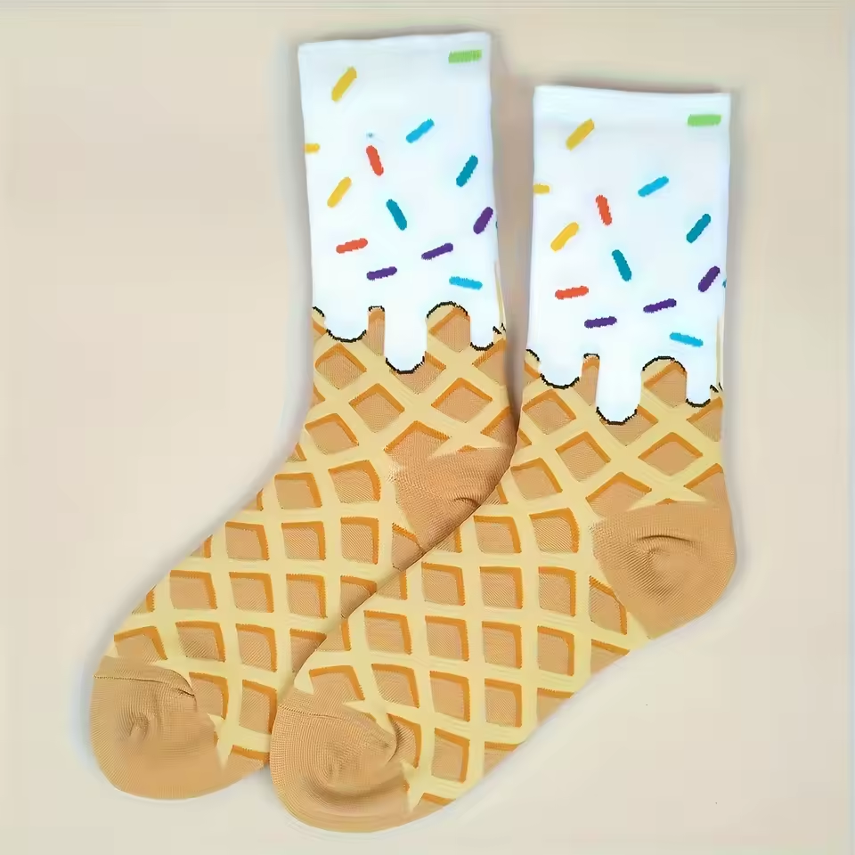 Ice Cream Waffle Pattern Socks - Image 1