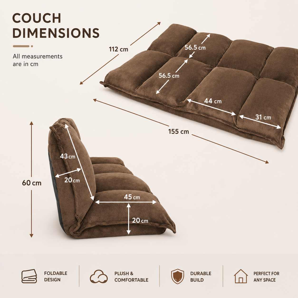 Adjustable Foldable Legless Lounge Sofa - Image 10