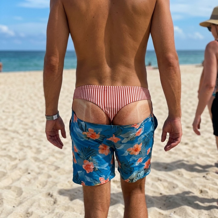 Beach Bum Funny Illusion Swim Trunks
