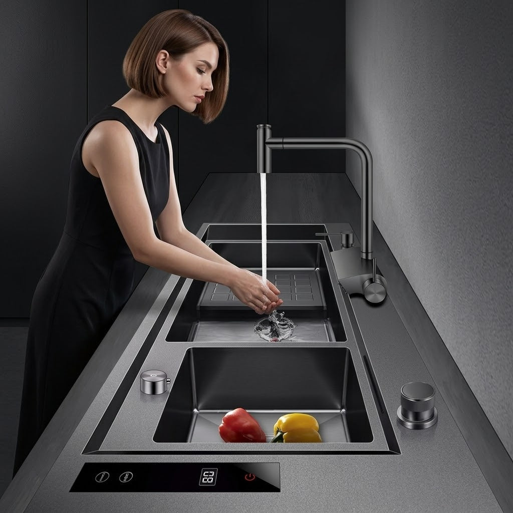 Smart Multi-Zone Gunmetal Kitchen Workstation Sink - Image 1