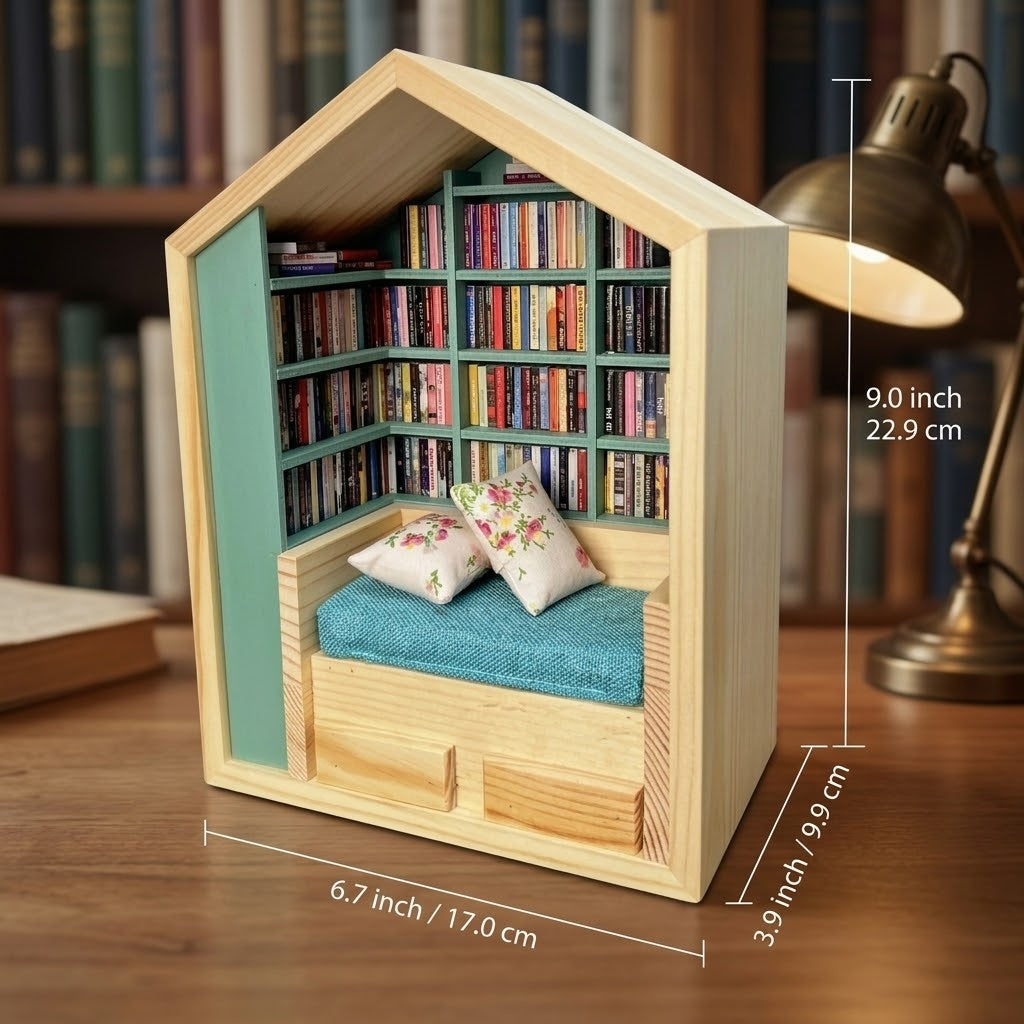 Wooden Library House Reading Nook Miniature - Image 7