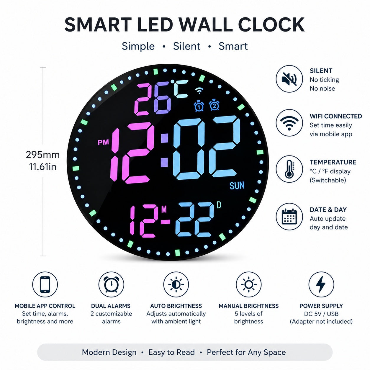 Neon Pulse Smart RGB Multifunctional Wall Clock - Image 6