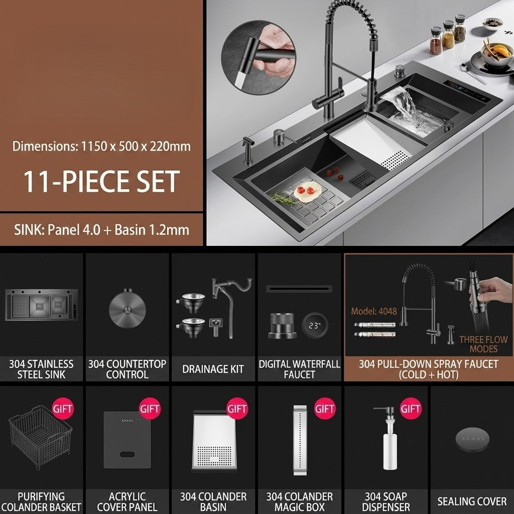 Smart Multi-Zone Gunmetal Kitchen Workstation Sink - Image 10