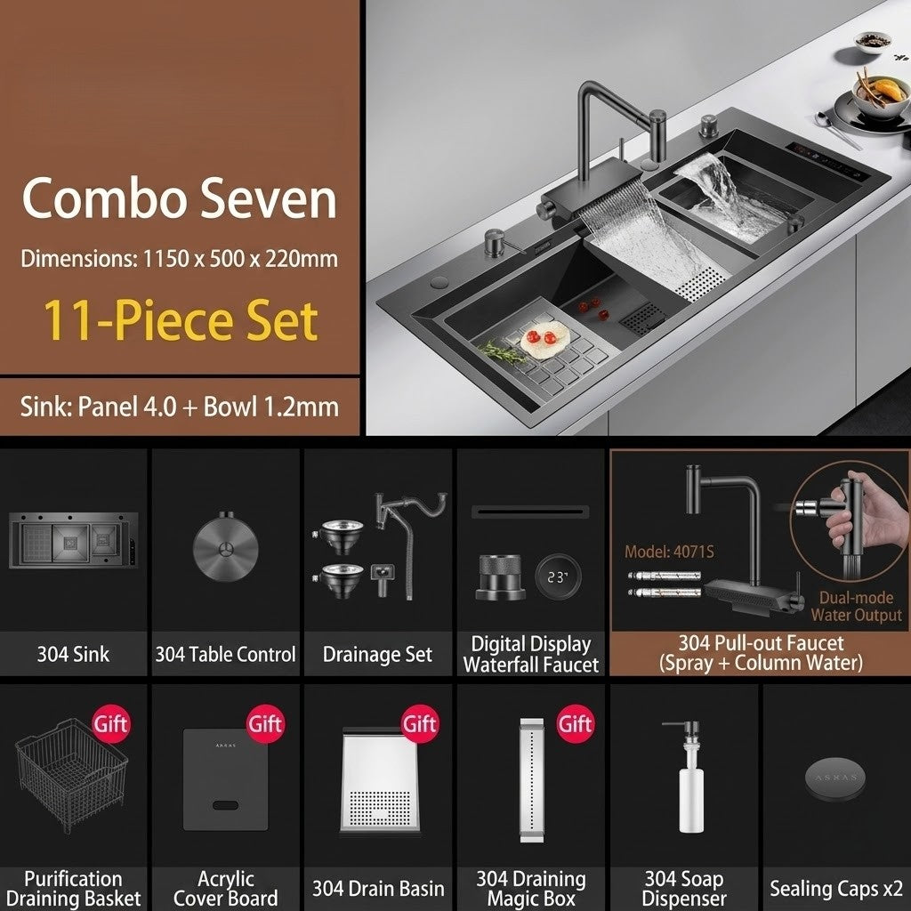 Smart Multi-Zone Gunmetal Kitchen Workstation Sink - Image 11
