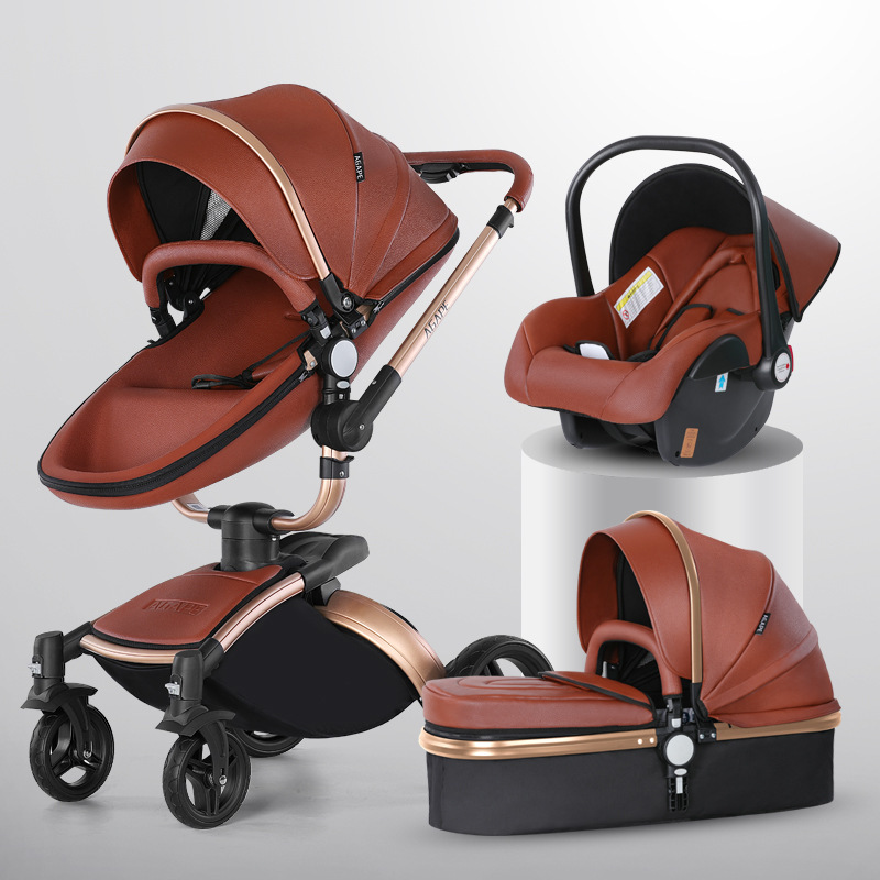 Poussette bébé 3-en-1 pivotante à 360 degrés avec siège auto