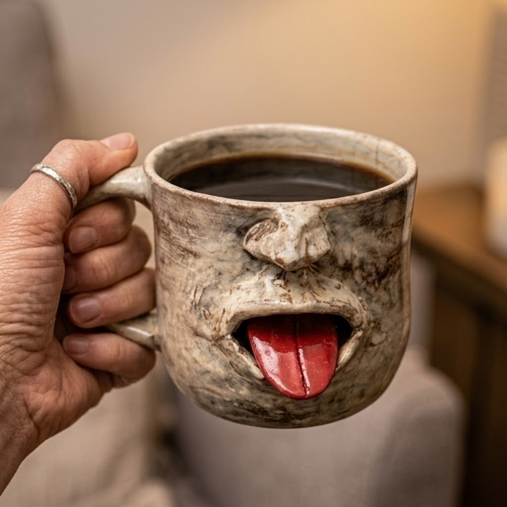 Tongue-Out Face Handmade Ceramic Mug - Image 1