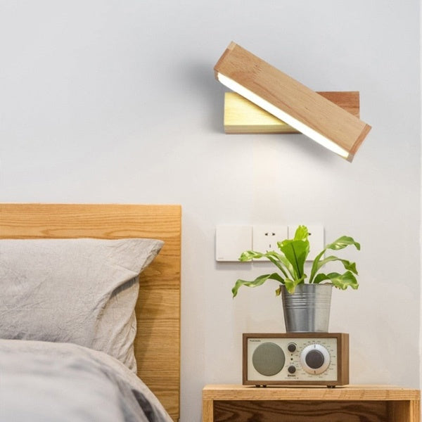 Nordic Design Rotating Bedside Wooden Wall Lamp - Image 0